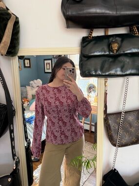 Boden Burgundy Floral Long-Sleeve Blouse